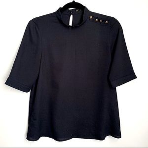 ZARA Navy Blue High Neck Blouse XS